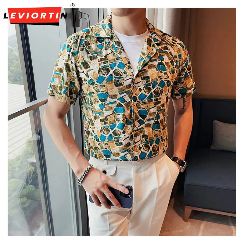

Hot Sale Summer Turn Down Collar Short Sleeve Floral Shirts For Men Clothing 2023 Slim Fit Casual Blouses Camisas De Hombre 4XL