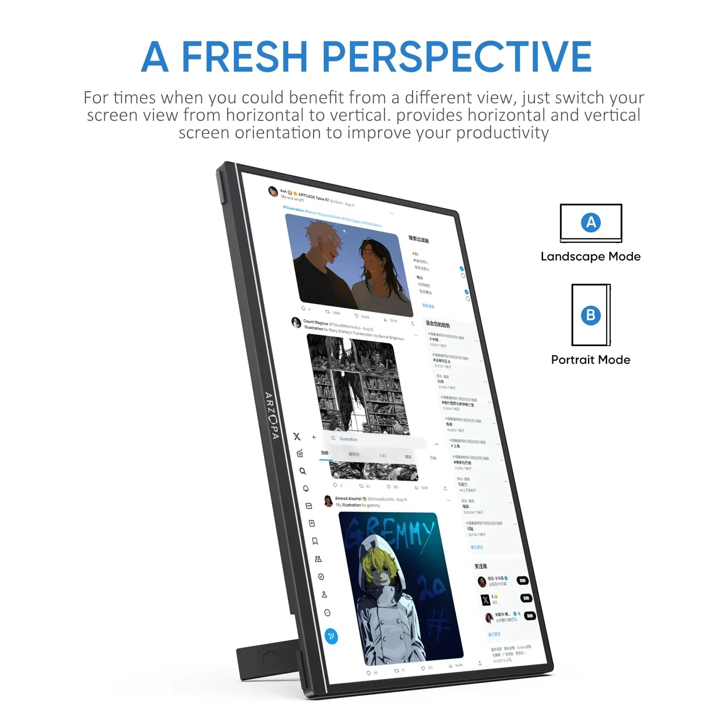 ARZOPA 16인치 2.5K QHD 휴대용 모니터 16:10 IPS 화면, 타입-C 미니 HDMI 지원, MAC/노트북/PC/Xbox/PS/스위치용 보조 디스플레이, Z1RC