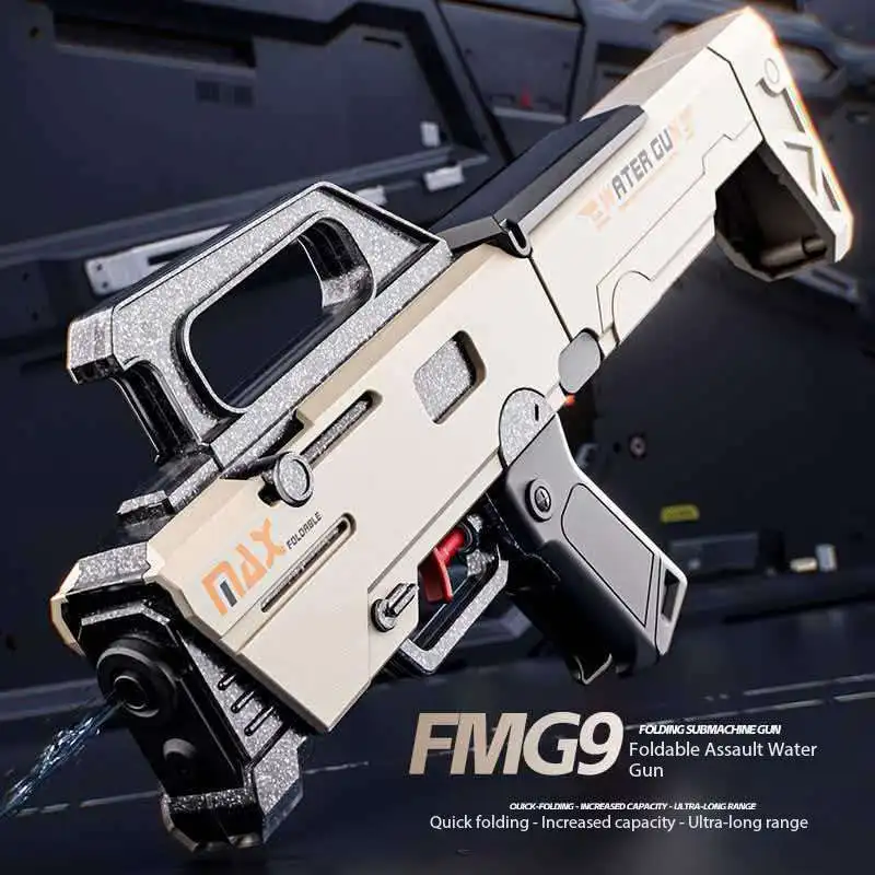 FMG9 접이식 서브머신 워터건, 수동 연속 발사, 초장거리, 대용량 물놀이 장난감 물총