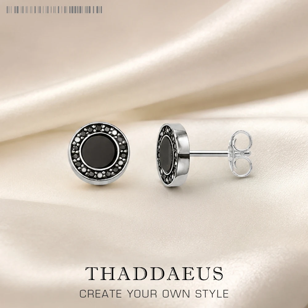 Runde schwarze kleine Ohrstecker im europäischen Stil, feiner goldener Schmuck für Frauen, brandneues Geschenk aus echtem 925er-Sterlingsilber