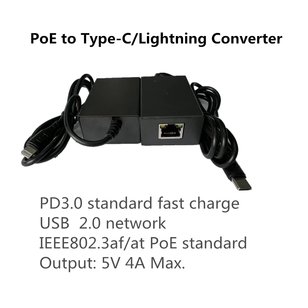 PoE power network card POE to USB Type-C/Lightning converter 2