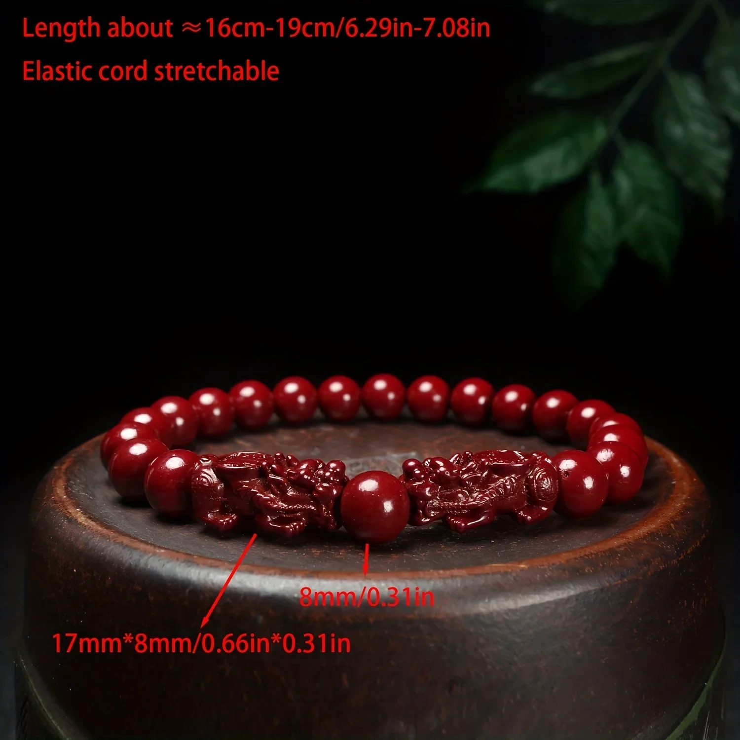 Men's Women Classic Natural Cinnabar Stretch Beaded Bracelet with Lucky Beast Pixiu for Wealth and Warding Off Evil Holiday Gift