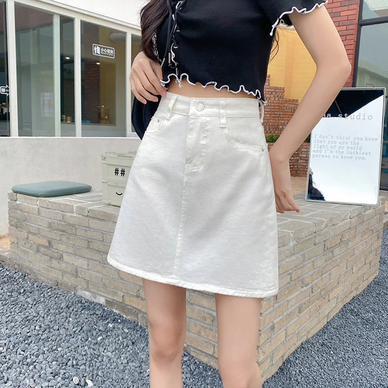 denim skirts for women Ailegogo New Summer Women Solid Color Classic Denim Skirt Casual Female High Waist A-line Black White Ladies Jeans Skirts skorts for women Skirts