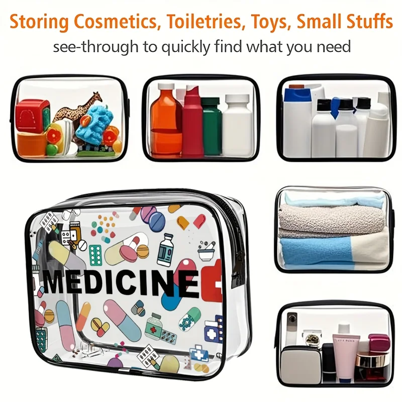 Medicine Cosmetic Bag Women Large Capacity Travel Organizer Easy Wipe Clean...