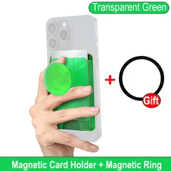 Magnetic Card Holder and Phone Stand with Finger Grip (Transparent Green)