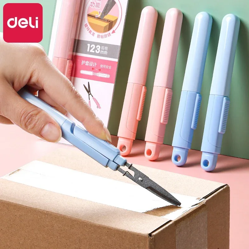Soft Handle Scissors Portable Scissors Cutter Stationery Scissors Paper Cutter Deli Foldable Scissors Portable Anti Stick for kids Aldult Handmade Unboxing Paper Cutting Utility Knife Office Stationery Cute