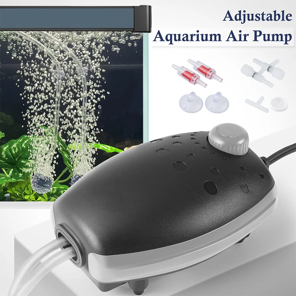 HITOP Dual Outlet Aquarium Air Pump Whisper Adjustable Fish Tank