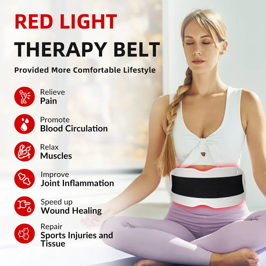 24W Red Light Therapy Machine Led Infrared Therapy Pad Belt Device Phototherapy for Body Pain Relief Back Shoulder 660+850+940nm