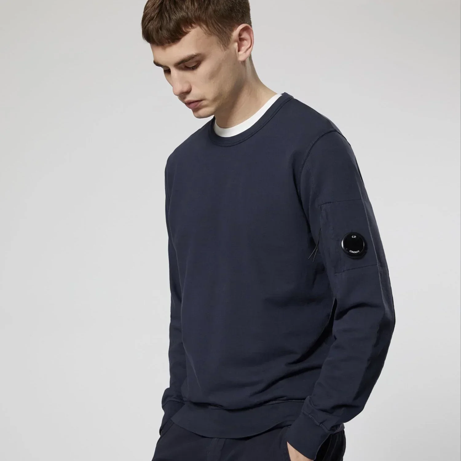 C.P Outerwear Autumn and Winter New Men's Casual Solid Lens Design Zip-up Pocket Solid Terry round Neck Hoodie