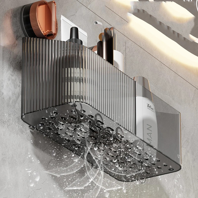 Suction Cup Bathroom Storage Basket Wall Mounted Cosmetic Storage Box Free Punch Shower Shampoo Holder Rack Bath Accessories 2