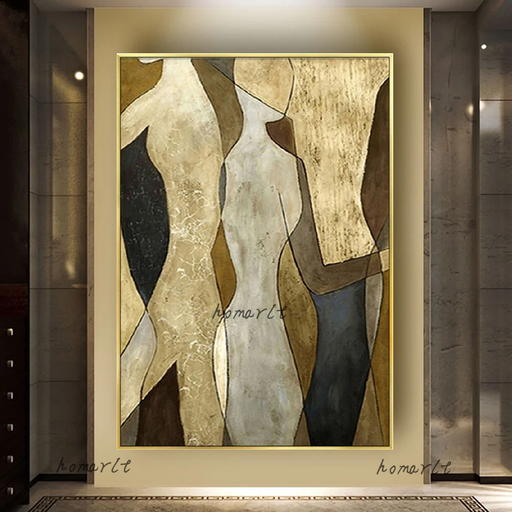 

Handmade Abstract Figure Oil Painting Gold Bronze Painting For Living Room Morden Retro Wall Art Home Decor Gifts High Quality