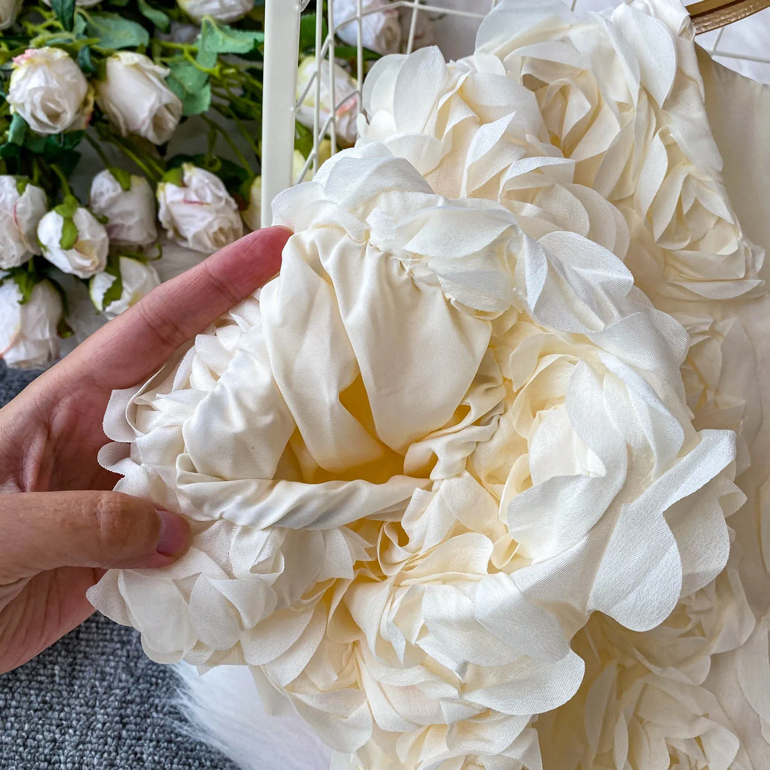 Chic Women 3D Flowers V-neck Bubble Sleeve Shirts Summer Fairy