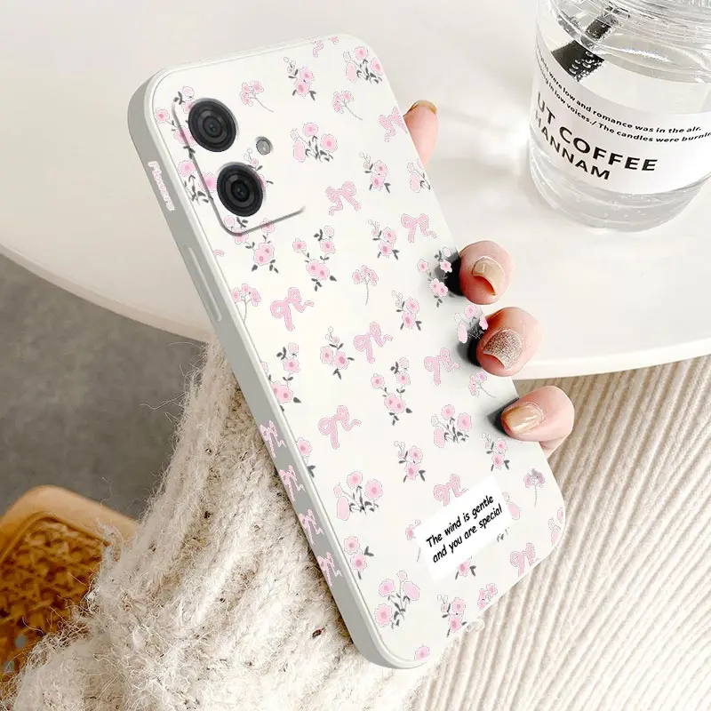 G54 Pink Flowers Silicone Phone Case For Motorola Moto G42 G54 G100 G52 G53 G14 G22 G24 G72 G34 G50 G9Plus G8Play G84 Cover phone case phone protector cover