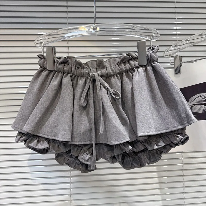 DEAT 2026 Spring New Sweet Temperament Ruched Ruffle Waist Tie Skirt For Women Elastic Waist Flower Bud Short Skirts 11A08273