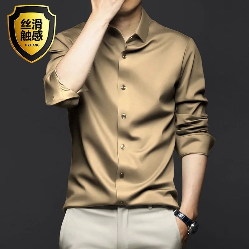 5XL men's shirt long sleeve spring/summer formal social business casual non-ironing silky smooth solid color dress shirts,men casual shirts