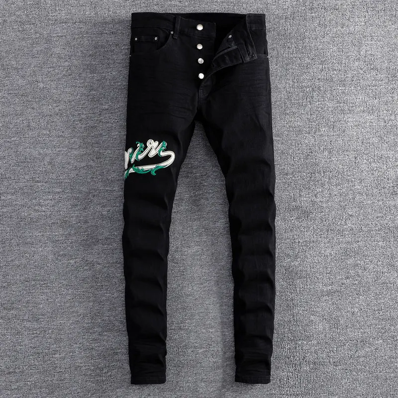 

High Street Fashion Men Jeans Black Stretch Elastic Skinny Jeans Men Punk Trousers Patched Designer Brand Hip Hop Denim Pants