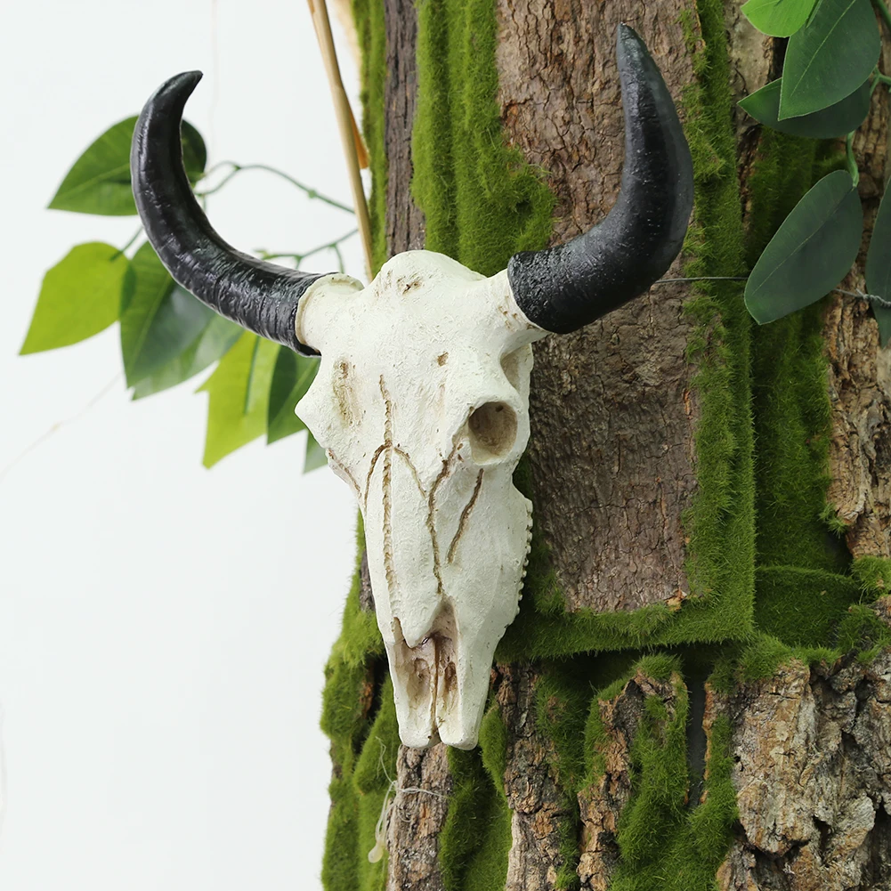 Bull Head Pendant Wall Hanging Longhorn Cow Skull Head Ornament Figurines Crafts Fashion Nostalgic Realistic Nursery Decor