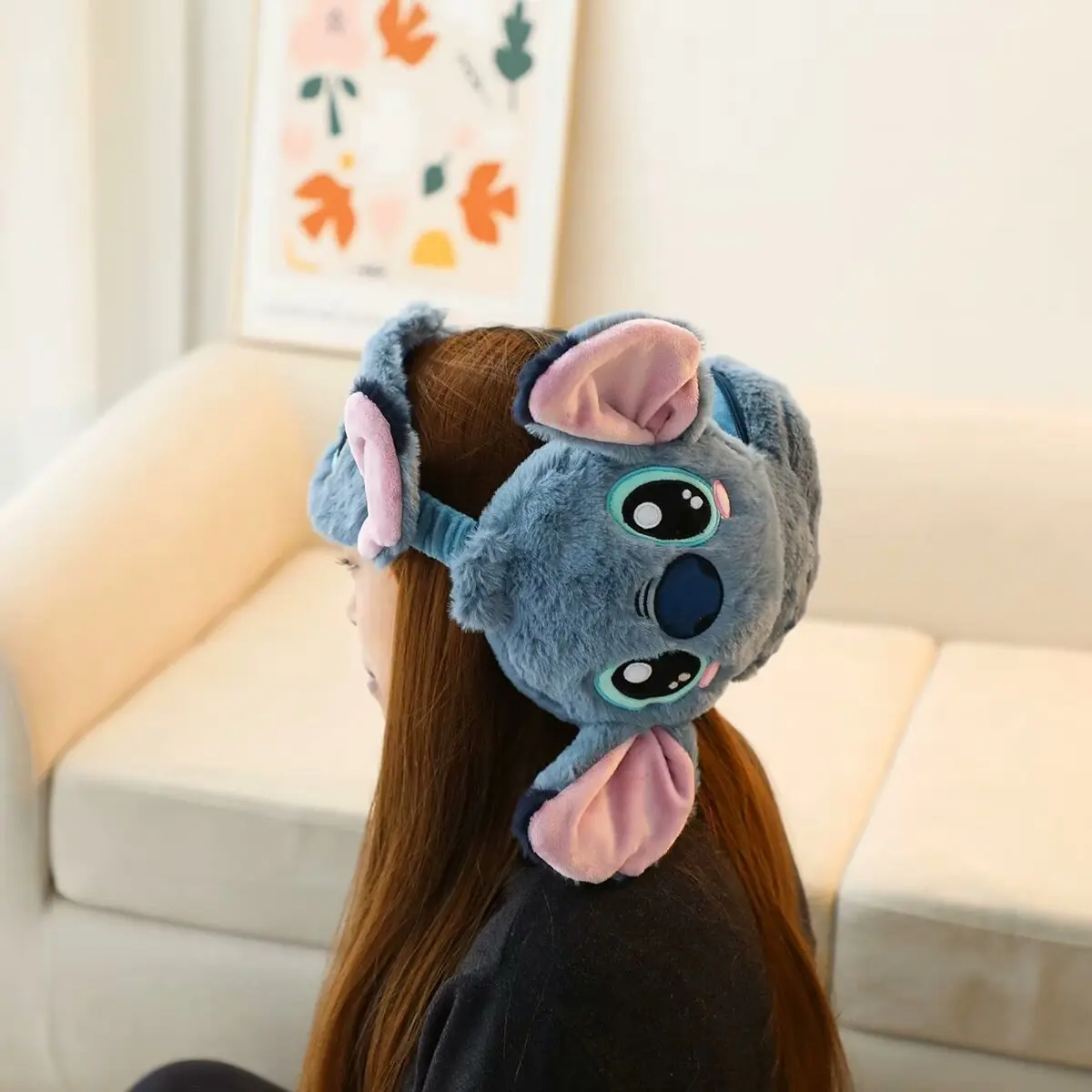 Disney Cartoon Anime Alien Stitch Plush Headrest Eye Mask 2-in-1 Storage Travel Carrying Sulley Mike 5