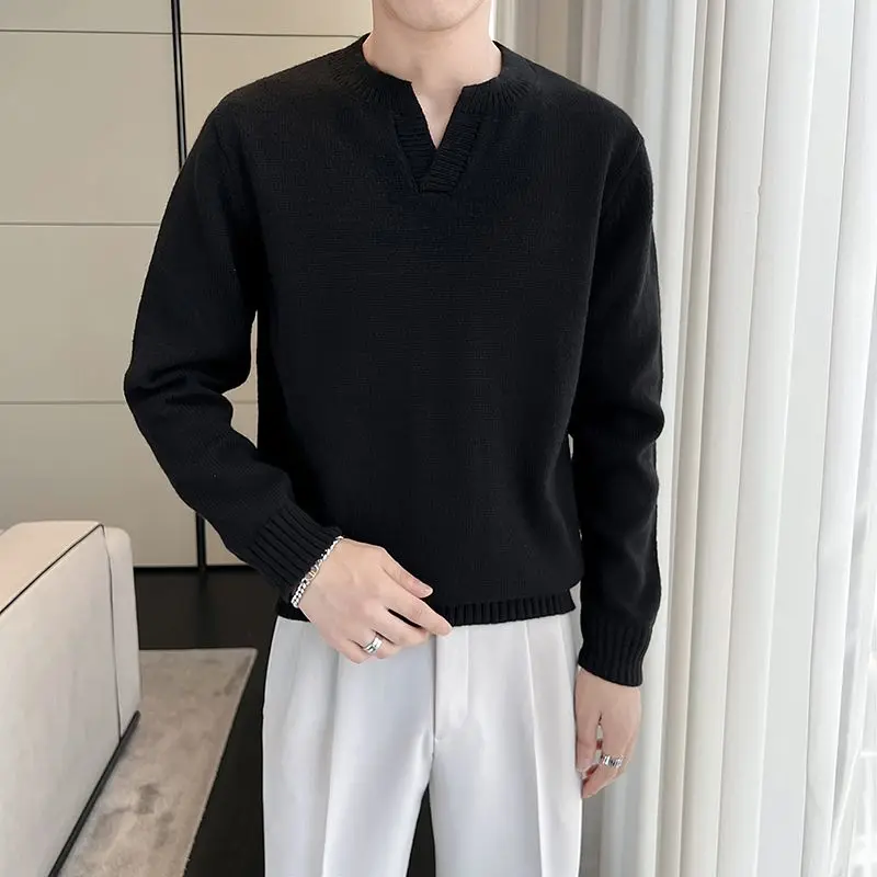 Autumn Winter Fashion Harajuku Knitwear Sweaters Men Casual All Match Undershirt Solid Long Sleeve Knitting Tops Solid Pullover