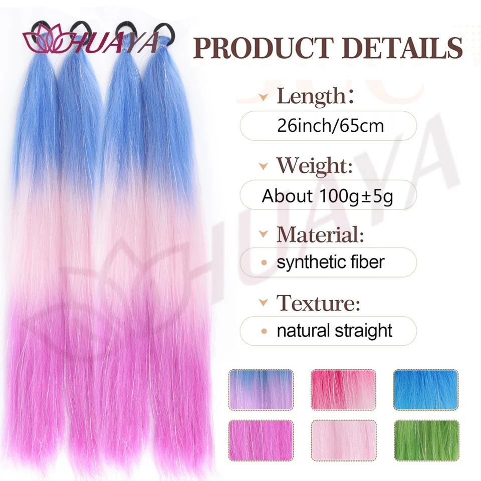 Synthetic Braiding Hair Extensions 2-pack Colorful Braid Ponytail Extension With Hair Tinsel Jumbo Ponytail For Women