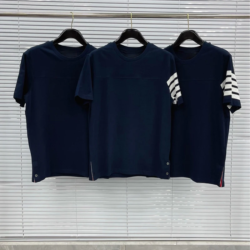 

TB THOM Men's T-shirt Brand Round Collar Cotton Four Bars Striped Korean Version of Sweat Absorption Lleisure Short Sleeves