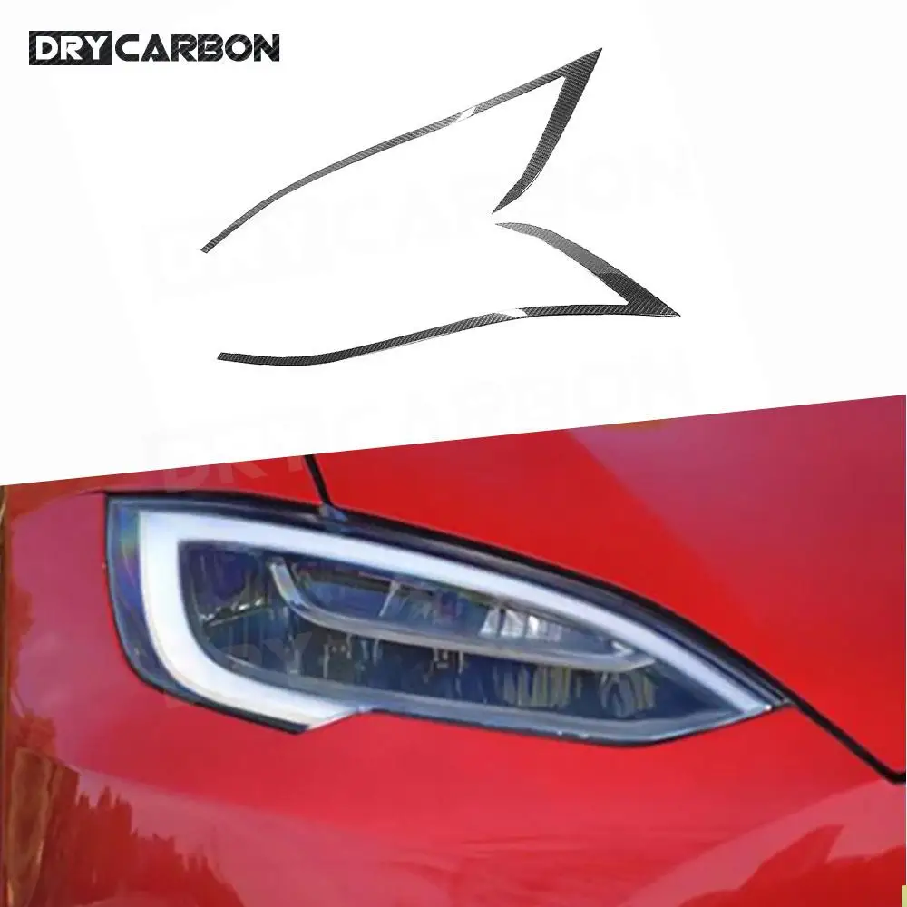 

for Tesla Model S 2016 2017 2018 Car Carbon Fiber Front Bumper Headlights Eyebrow Eyelid Trim Cover Sticker Bodykits Accessories