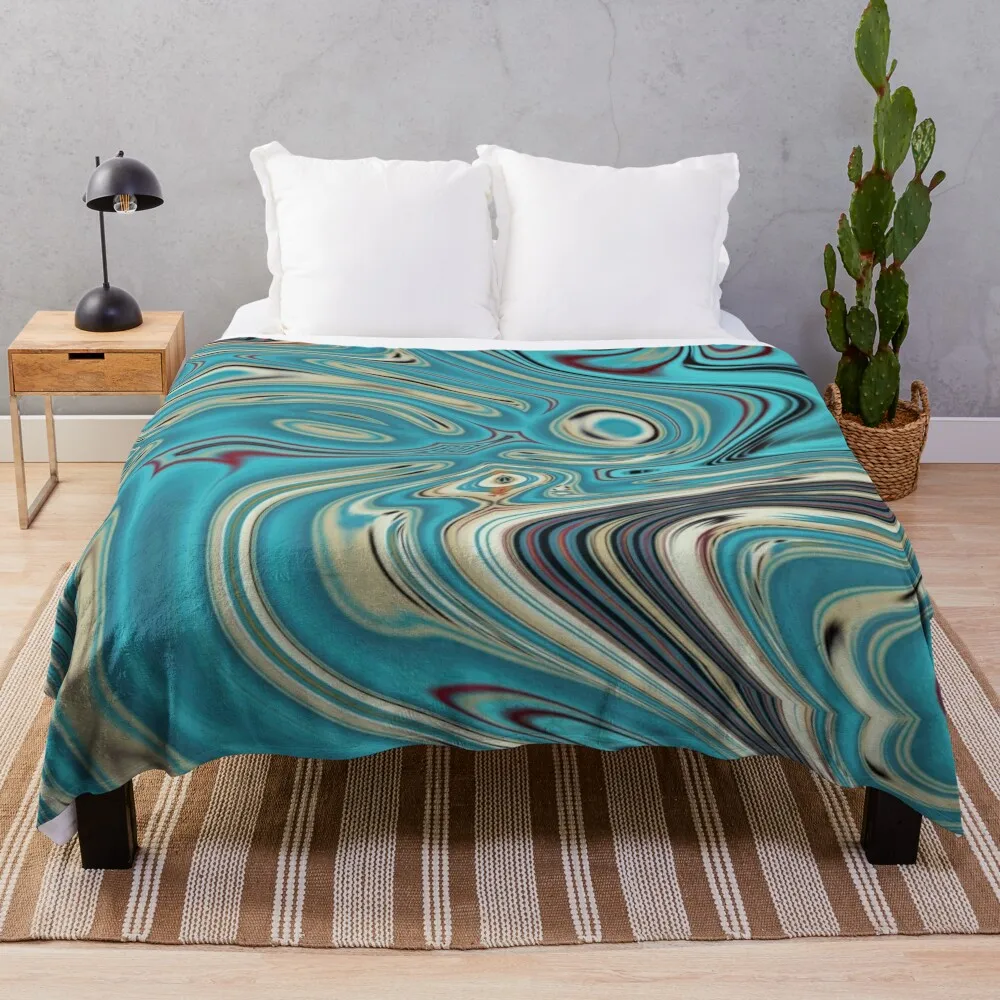 

abstract teal turquoise marble swirls mid century modern Throw Blanket Flannel Soft Plaid Decorative Sofa Luxury Throw Blankets