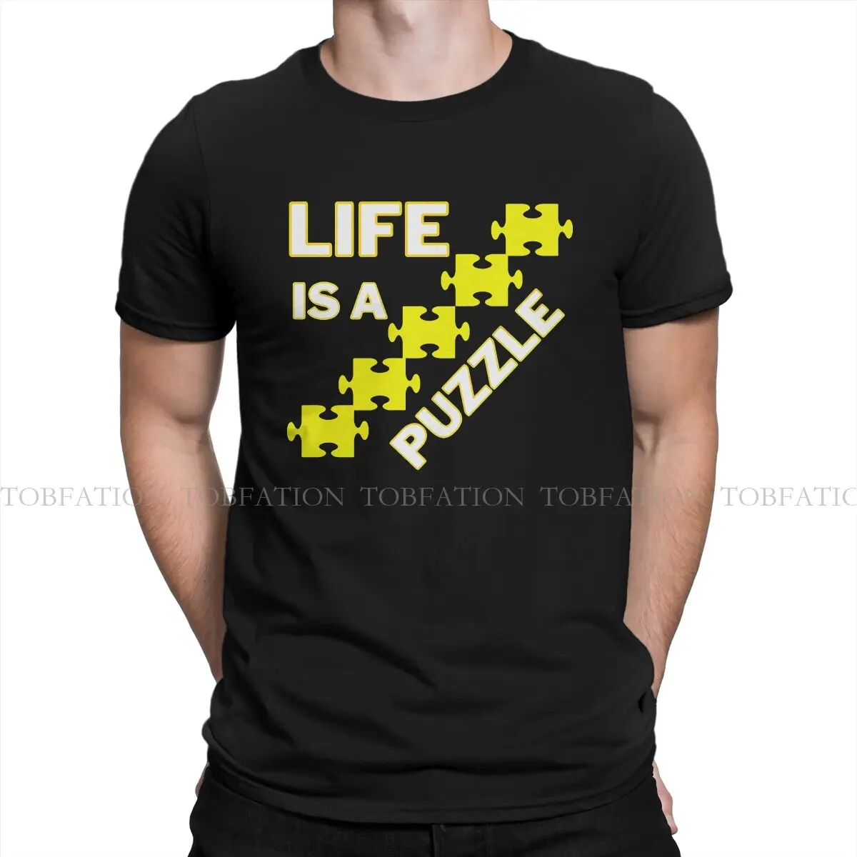 Camiseta de puzle de algodón puro para hombre, ropa básica de ocio, gran oferta