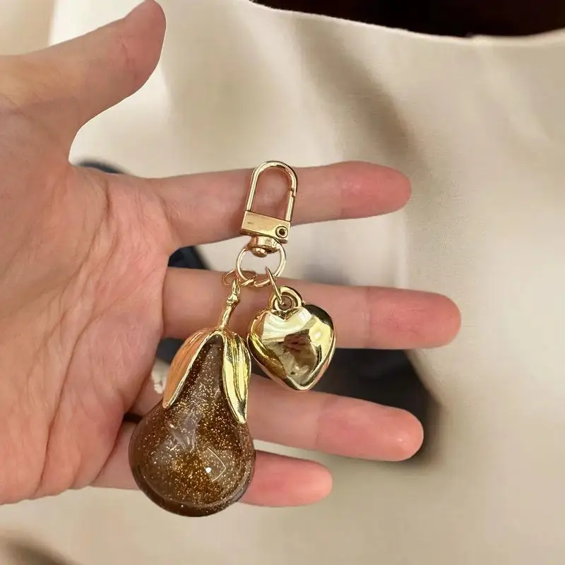 Classy Fruit Inspired Keychain; Stylish Bag Accessory; Superior Resin Made Pear Pendant; Ideal Couple's Present.