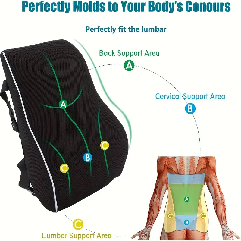 1pc Lumbar Support Pillow for Lower Back,Posture,Memory Foam Cushion with Adjustable Spinal, Breathable Mesh Cover