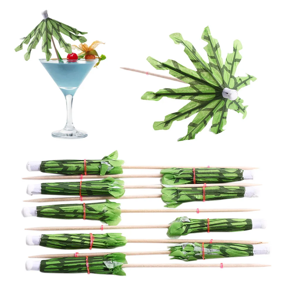 10pcs Tropical Coconut Palm Tree Paper Umbrella Cocktail Fruit Picks Cupcake Toppers Hawaii Birthday Wedding Party Decorations