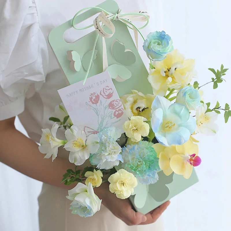 부케 토트 박스 나비 할로우 아웃 핸들 바구니 포장지, 꽃꽂이 박스, 발렌타인 파티 선물 포장 박스