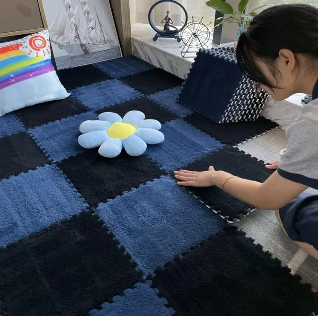 10Pcs 30*30CM Creative Plush Puzzle Foam Floor Mat Puzzle Carpet Warm Playmat Interlocking Exercise Tiles Fluffy Area Rugs 4