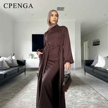 2024 Dubai Women Modest Abaya Sets Ramadan Eid Black Muslim Clothing Islam Coat and Inner Outfits Fashion Turkey Solid Robe 1