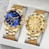 2PCS Fashion Men Business Watches Luxury Large Dial Mens Quartz Watch Set Relogio Masculino（Without Box） 3