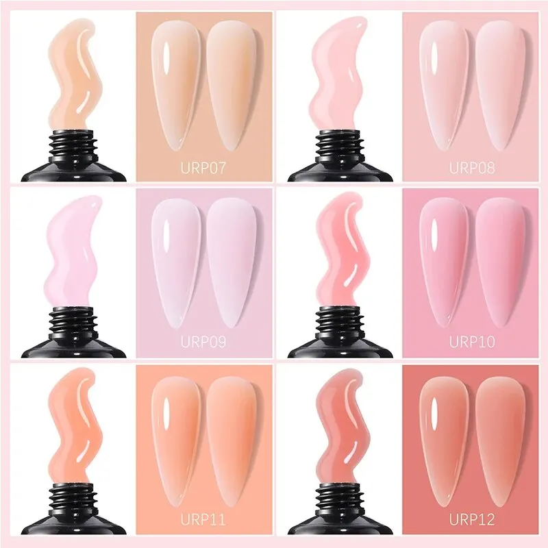 UR SUGAR 반영구 퀵 익스텐션 젤, 누드 맥아 핑크 컬러, 광택제 바니시, UV LED 흡수 젤, 15ml, 세트당 6 개