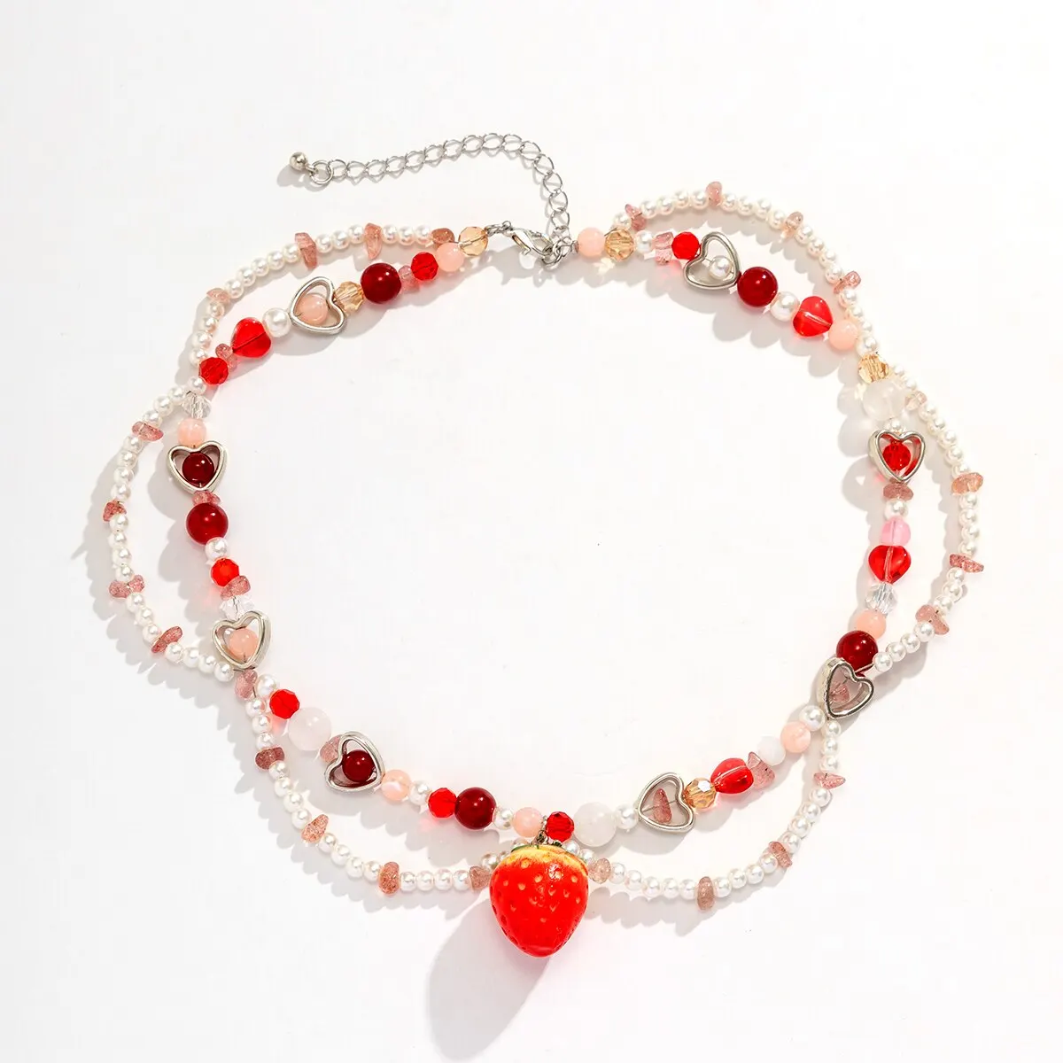Sd511973b416f411cb3bb8e9055ca4fe6I Sweet Imitation Pearl Strawberry Pendant Choker Necklace for Women Korean Fashion Love Heart Beaded Clavicle Chain Y2K Jewelry Mallzona