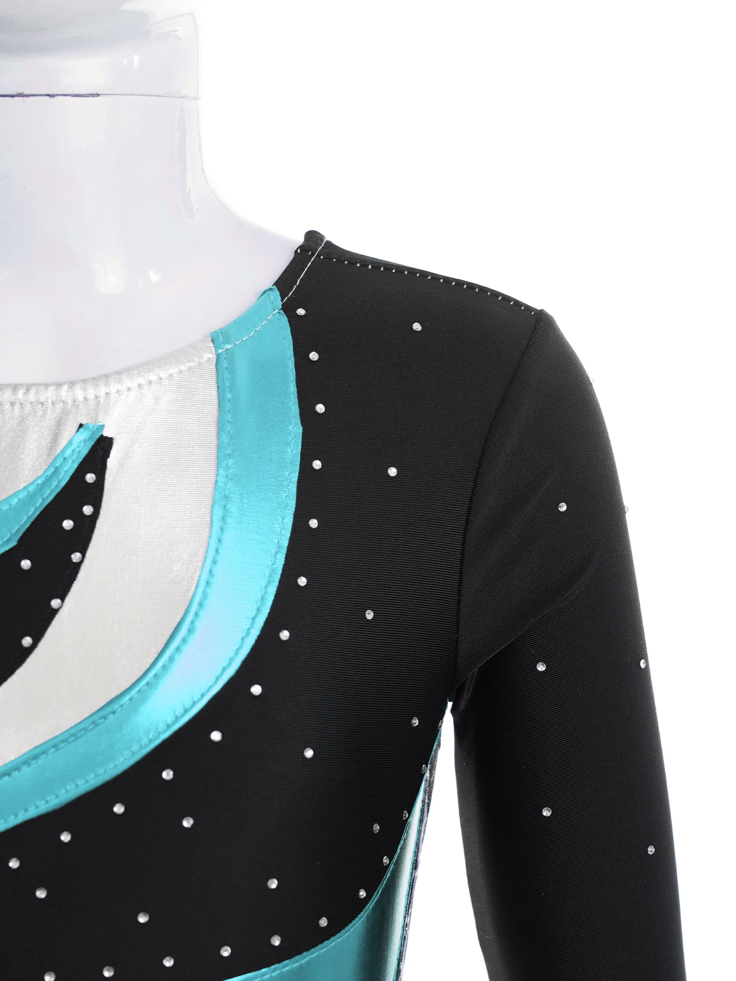 Gymnastics Jumpsuit Kids Girls Long Sleeve Metallic Shiny Rhinestone Figure Ice Skating Bodysuit Children Ballet Dance Leotard