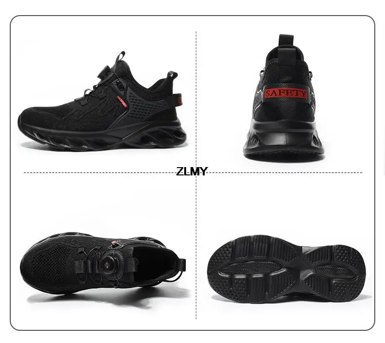 Rotated Button Safety Shoes for Men Steel Toe Working Sneaker New Puncture Proof Work Safety Boots Man Black Work Shoes Security