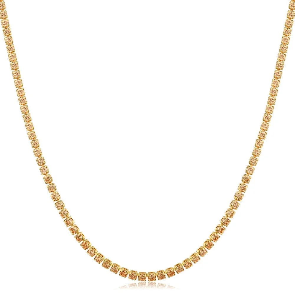 Elegant Yellow Gold Tennis Chain Choker Necklace