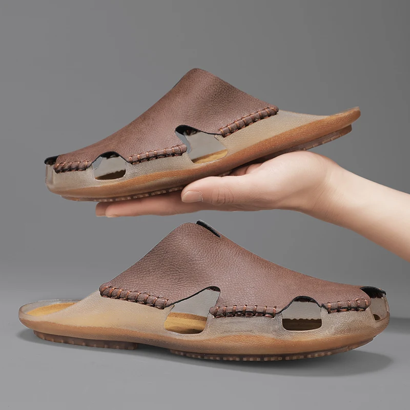 Handmade Men's Comfortable Sandals Durable Sole Slippers Suitable Outdoor Wear Half Drag Quick Dry Wading Aqua Shoes Flip-flops