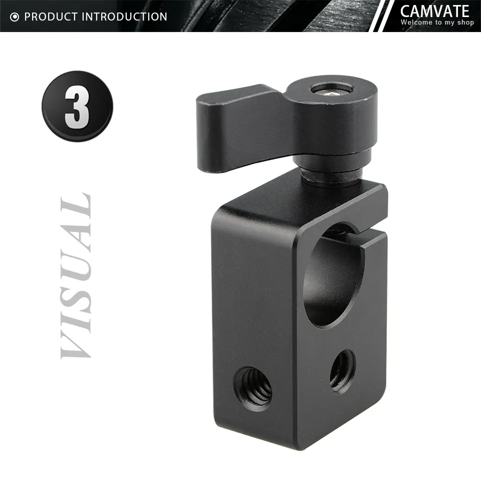 15mm Single Rod Clamp Adapter With Adjustable Khumbscrew & 1/4" Threaded Holes F