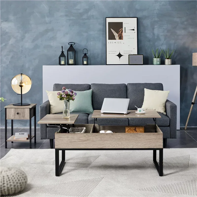 High quality Design Lift Top Coffee Table with Hidden Storage Compartments, Rustic Gray tea table coffee table living room