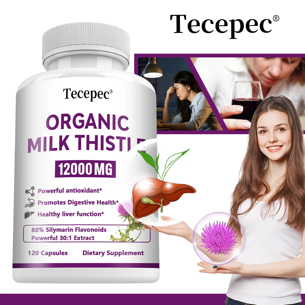 Organic Milk Thistle Extract 12000mg Capsules for Liver Digestive Health Supports Liver Function Antioxidant Non-GMO Vegetarian liver detox supplement