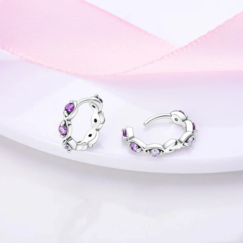 Silver hoop earrings Sparkling Colorful Hoop Earrings 925 Sterling Silver Hypoallergenic Jewelry Embellished Zircon Elegant Luxury Style Female