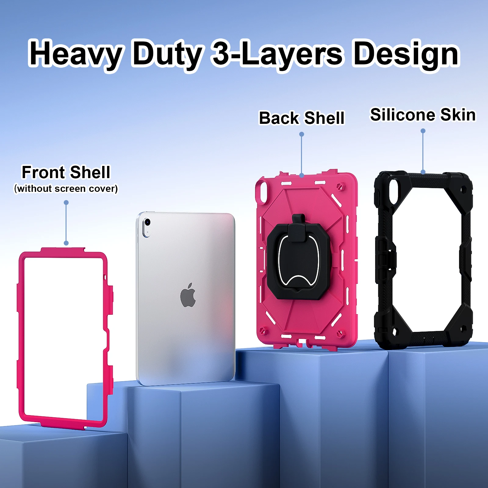 Durable Shockproof Tablet Case with 360° Rotating Stand & Shoulder Straps