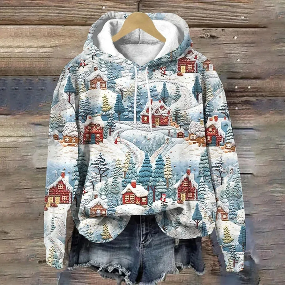 Women Christmas Long sleeved Hoodie,  O-Neck Sweatshirts, 3d Santa Claus Print Hoodies Kawaii korean fashion Pullover streetwear