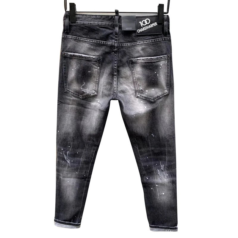Chareiharper 930  New Tatty Paint Splash men's slim Fit Stick Fabric Stretch jeans Blue Leggings 3