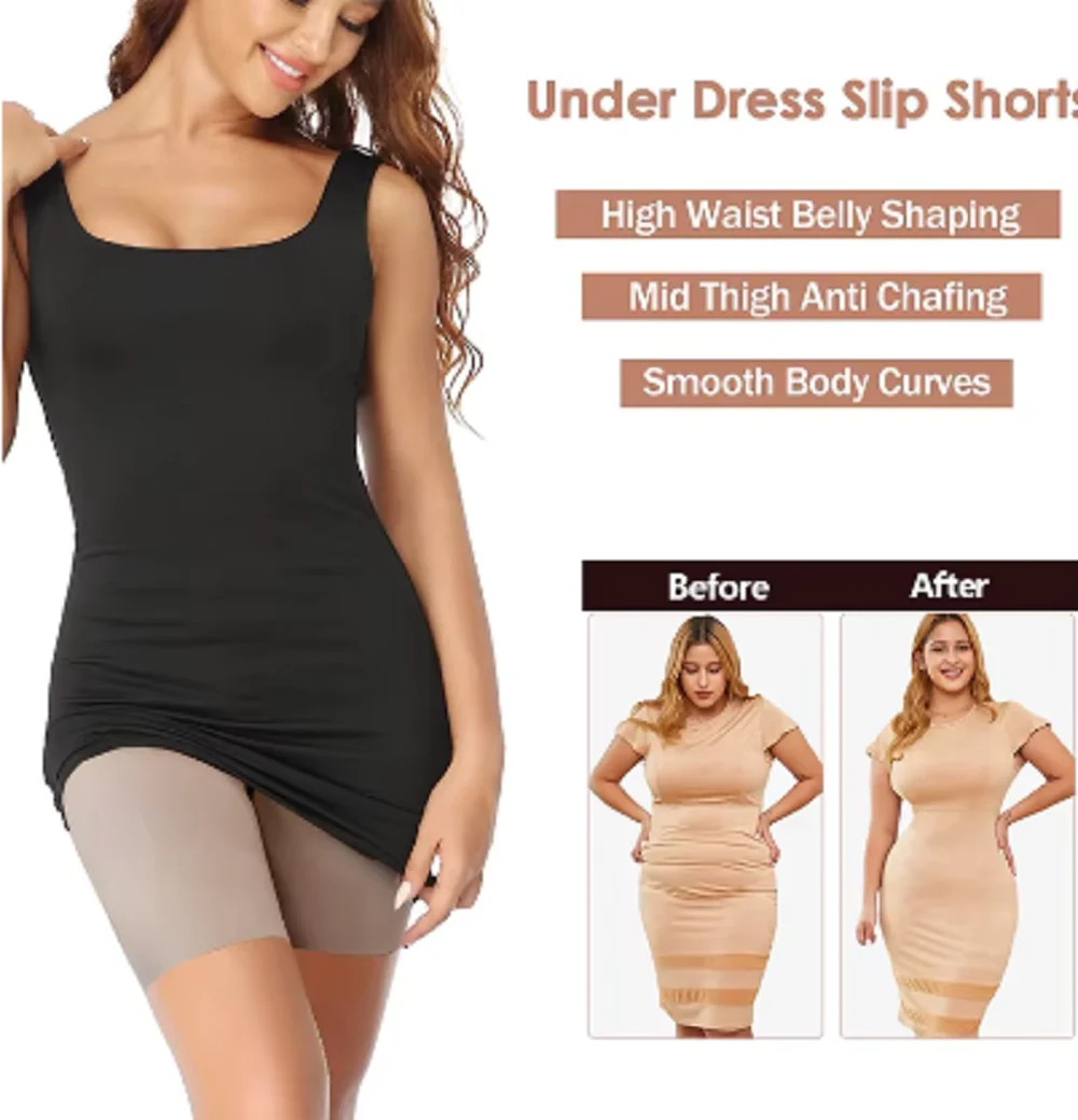 Anti Chafing Slip Shorts Women High Waist Safety Boyshorts Invisible Under Dress Seamless Underwear Cool Smooth Control Panties