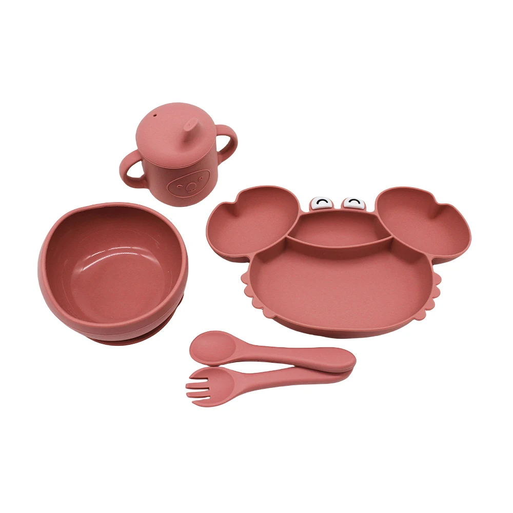 Baby Tableware Set Crab Compartment Plate with Silicone Easy to Wash Boilable Sterilized Baby Eating Training Tableware Set